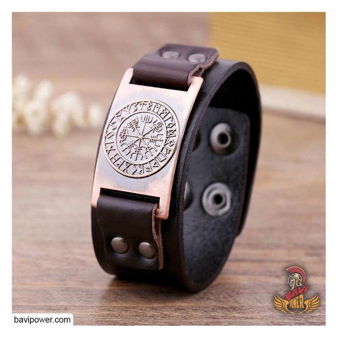 Runic Vegvisir Genuine Leather Bangle Bracelet