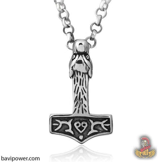 Stainless Steel Fenrir Head Mjolnir Pendant Necklace