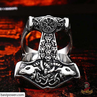 Stainless Steel Goat Head Thor's Hammer Ring