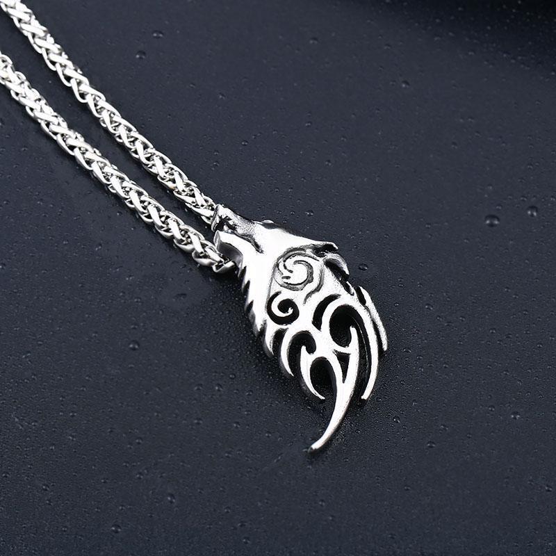 Stainless Steel Howling Wolf Pendant Necklace