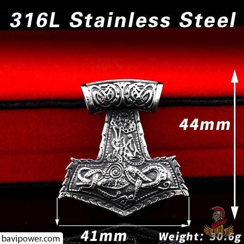 Stainless Steel Jormungand & Thor's Hammer Pendant
