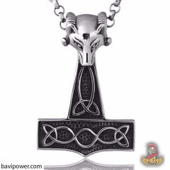 Stainless Steel Ram Head Mjolnir Pendant Necklace