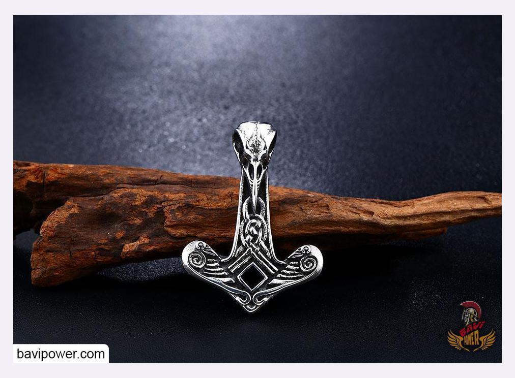 Stainless Steel Raven Hammer Pendant Necklace