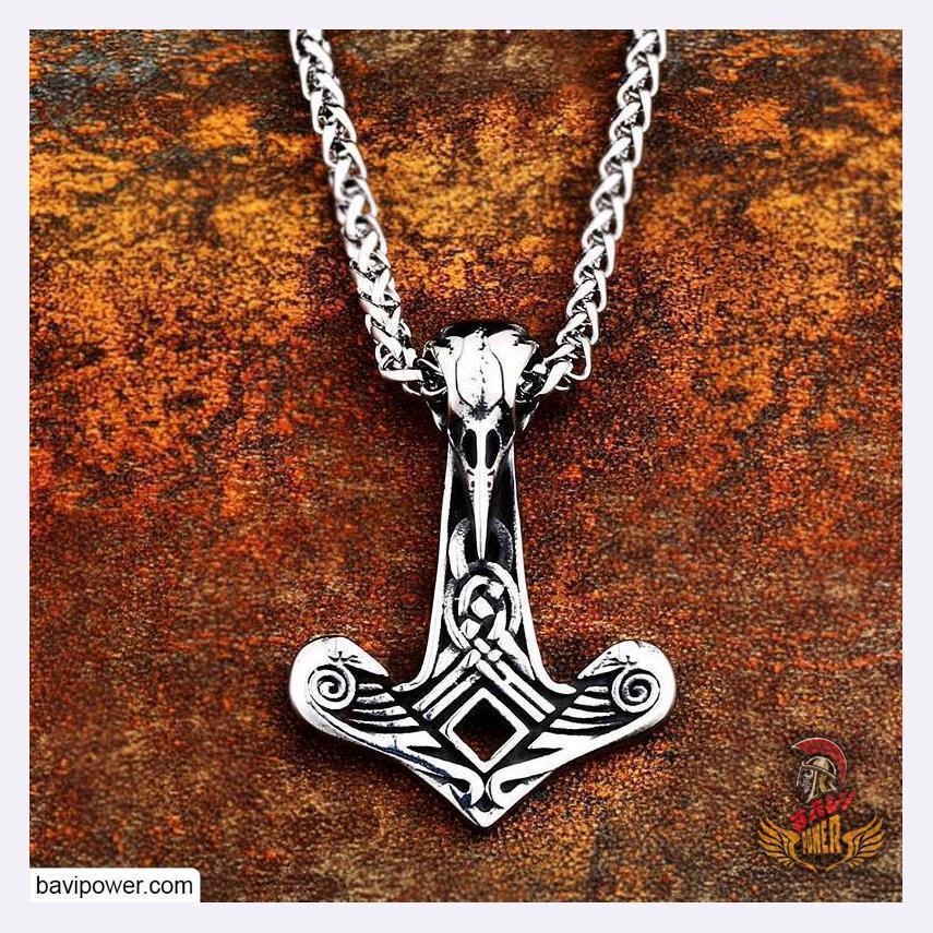 Stainless Steel Raven Hammer Pendant Necklace