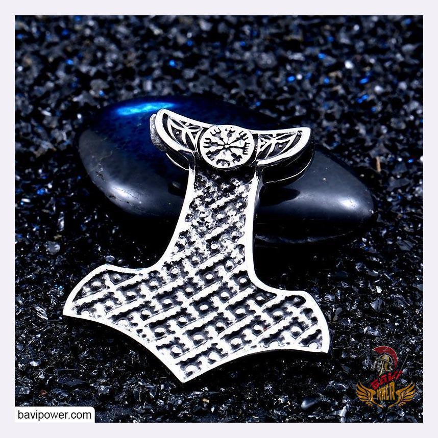 Stainless Steel Raven Mjolnir Hammer Pendant Necklace
