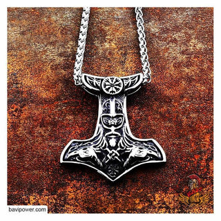 Stainless Steel Raven Mjolnir Hammer Pendant Necklace