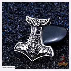 Stainless Steel Raven Mjolnir Hammer Pendant