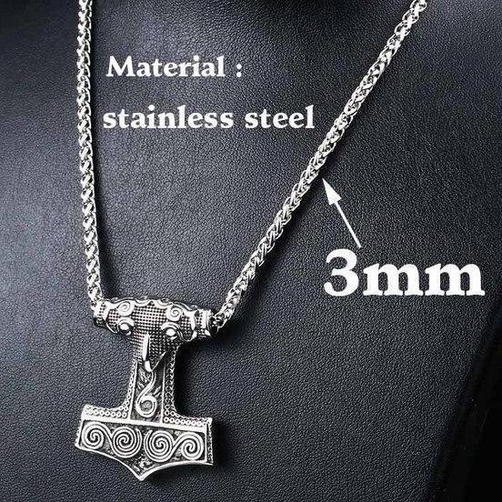 Stainless Steel Raven Mjolnir Pendant Necklace