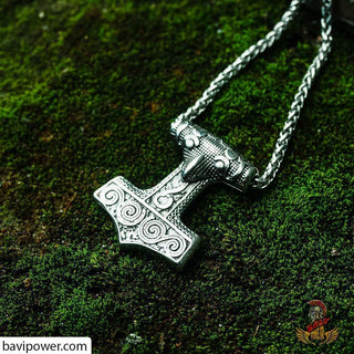 Stainless Steel Raven Mjolnir Pendant Necklace