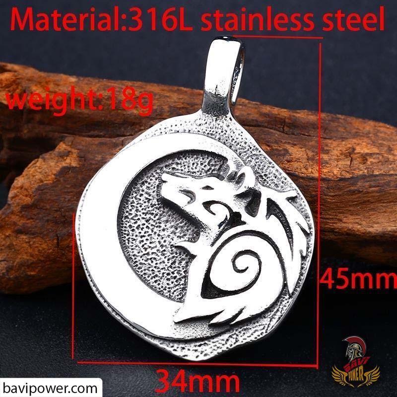 Stainless Steel Wolf Amulet Pendant Necklace