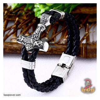 Thor's Hammer Mjolnir Leather Bracelet