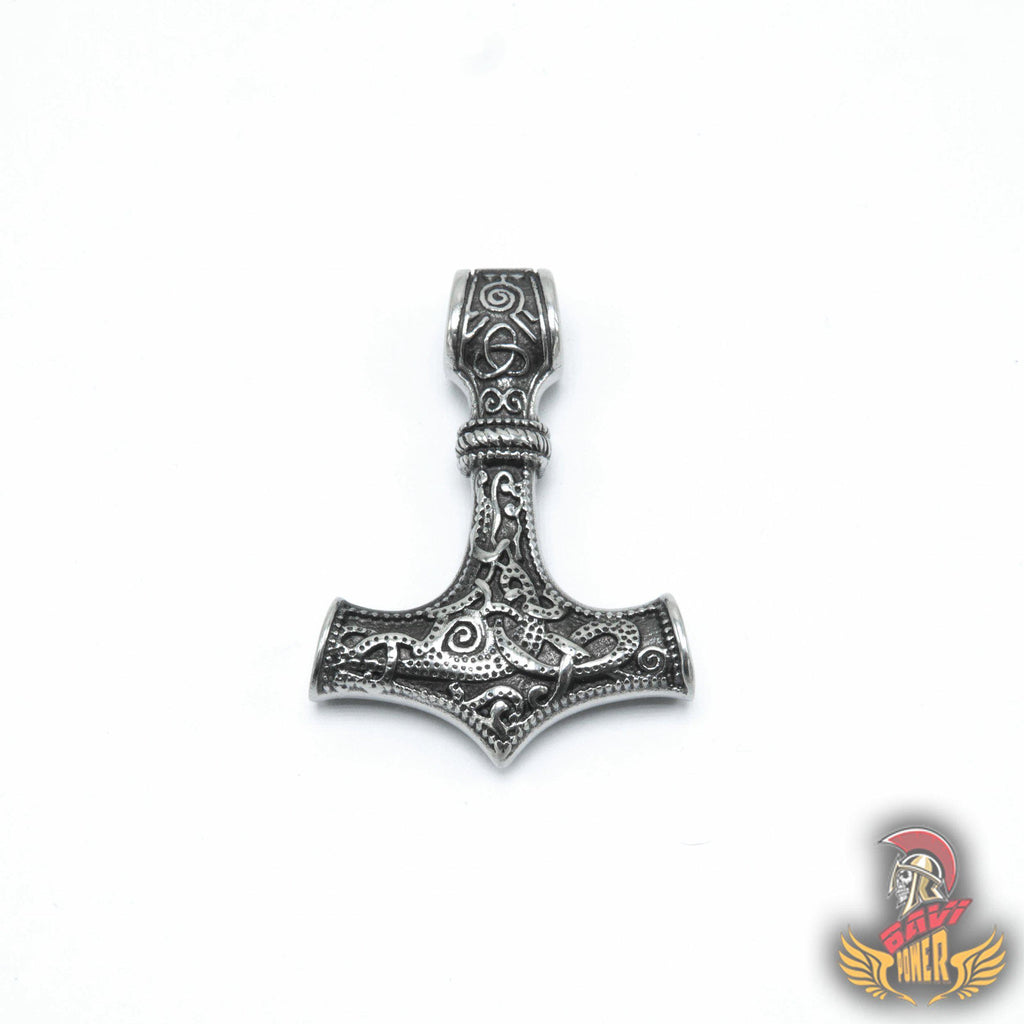 Thor's Hammer Pendant with Big Wolf Chain Necklace
