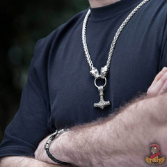 Thor's Hammer Pendant with Big Wolf Chain Necklace