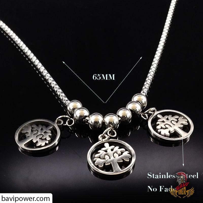 Triple Tree of Life Pendant Long Necklace for Women
