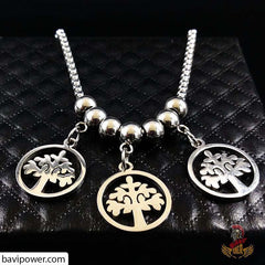 Triple Tree of Life Pendant Long Necklace for Women
