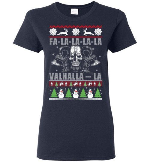 bavipower-viking-jewelry-VALHALLA-LA Christmas Shirt-shirt-BaViPower-Ladies T-Shirt-Navy-S-BaViPower