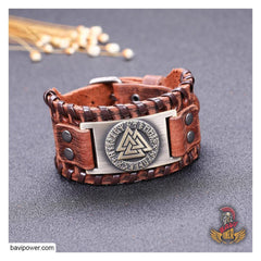 Valknut Braided Genuine Leather Bangle Bracelet