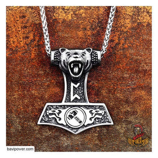 Viking Bear Mjolnir Amulet Pendant Necklace