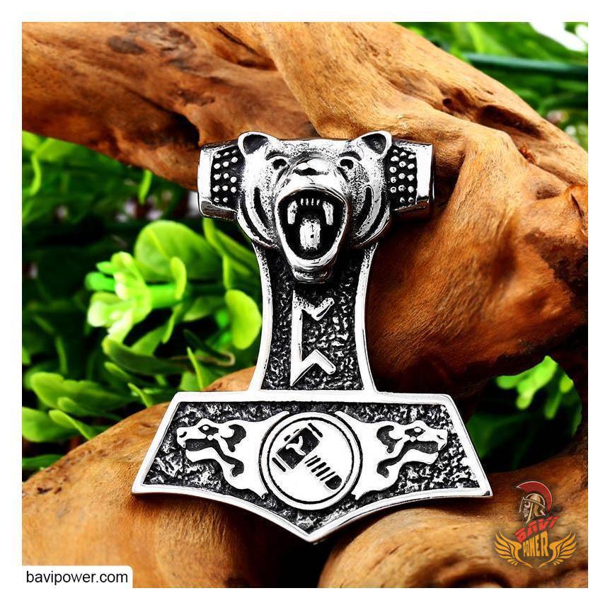 Viking Bear Mjolnir Amulet Pendant