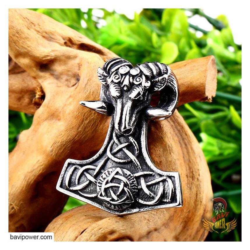 Viking Sheep Head Mjolnir Hammer Pendant