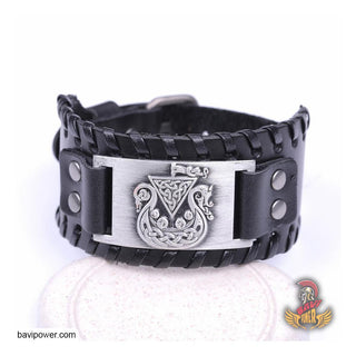 Viking Ship Braided Genuine Leather Bangle Bracelet