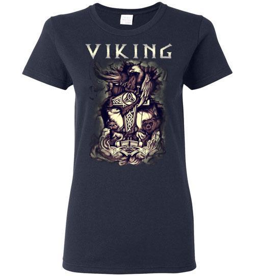 bavipower-viking-jewelry-Viking T-shirt BVP001-BaViPower-Gildan Ladies Short-Sleeve-Navy-S-BaViPower
