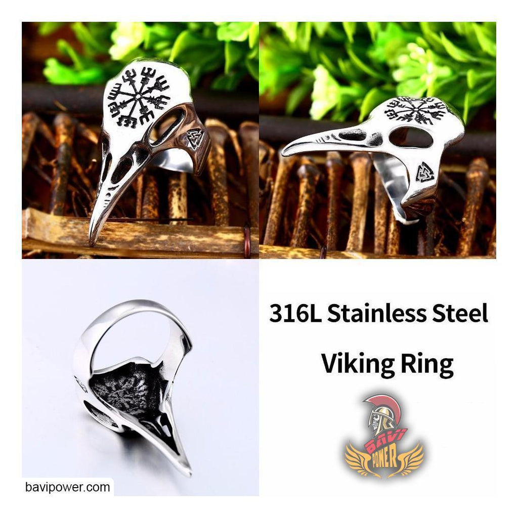 Viking Vegvisir Compass Raven Skull Ring
