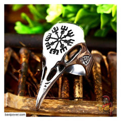Viking Vegvisir Compass Raven Skull Ring