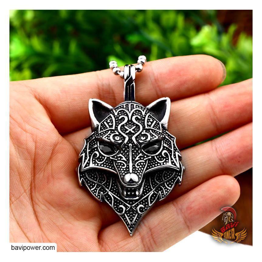 Viking Wolf Head Pendant Necklace