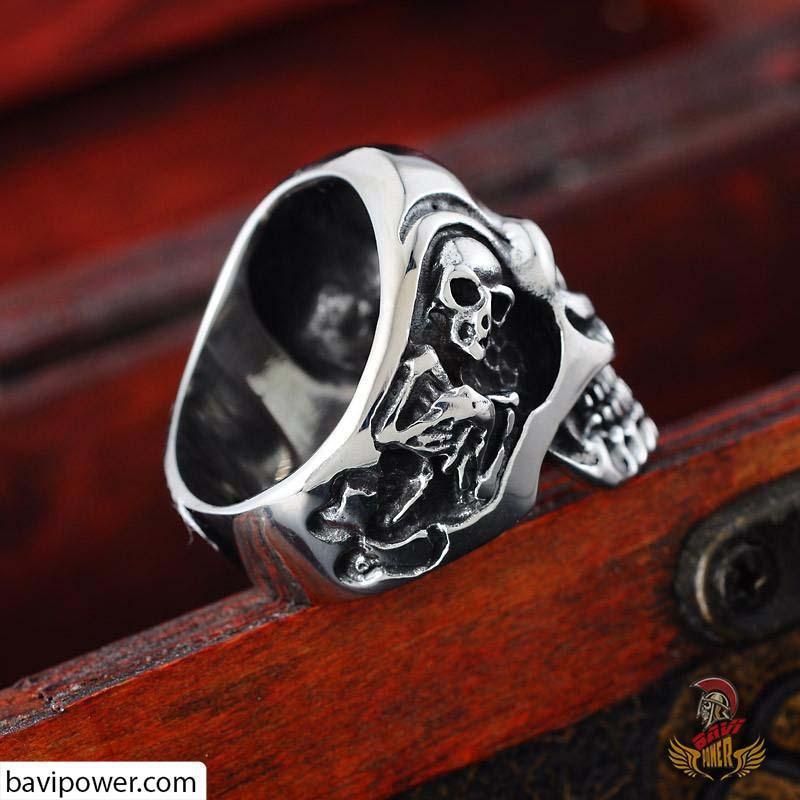 Vintage Punk Stainless Steel Viking Skull Skeleton Men Ring