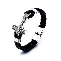 BaviPower Stainless Steel Viking Mjolnir Thor Hammer Braided Leather Bracelet Nordic Ideal Charm