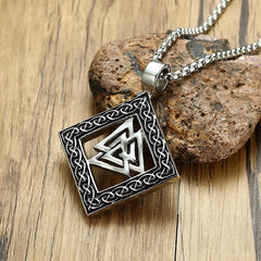 Stainless Steel Viking Odin Valknut Pendant Necklace with Box Chain