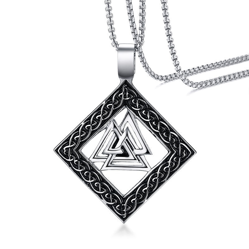 Stainless Steel Viking Odin Valknut Pendant Necklace with Box Chain