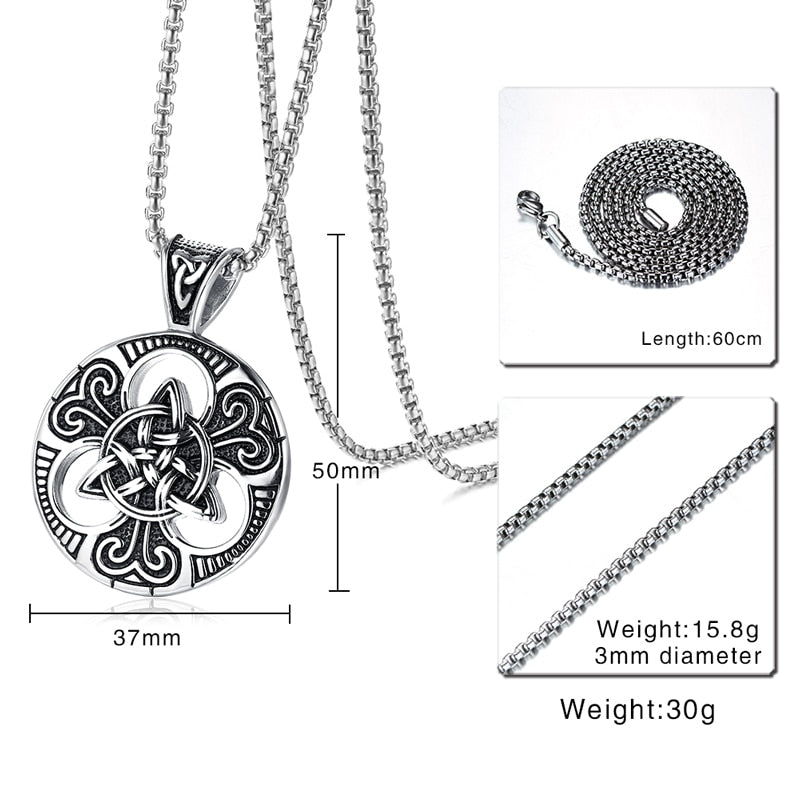 Stainless Steel Celtic Triquetra Pendant Necklace with Box Chain