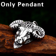 316L Stainless Steel Viking Nordic Sheep Head Pendant Necklace