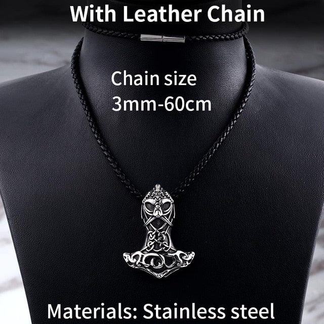 Stainless Steel Thor Mjolnir Hammer Warrior Helmet Pendant Necklace