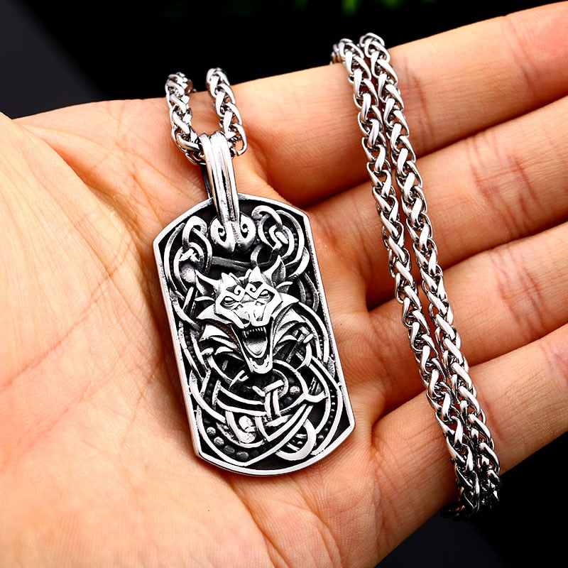 316L Stainless Steel Viking Nordic Fenrir Wolf Head Pendant Necklace