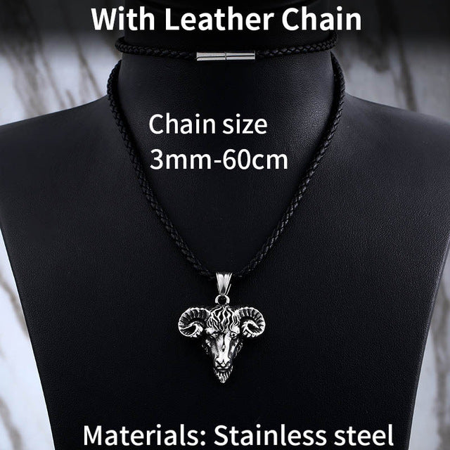 316L Stainless Steel Scandinavian Viking Sheep Head Amulet Pendant Necklace