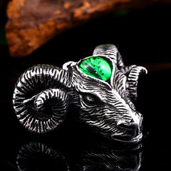 316L Stainless Steel Nordic Viking Thor Goat Head Pendant Necklace with Evil Eye