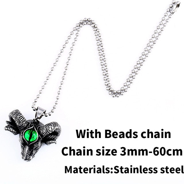 316L Stainless Steel Nordic Viking Thor Goat Head Pendant Necklace with Evil Eye