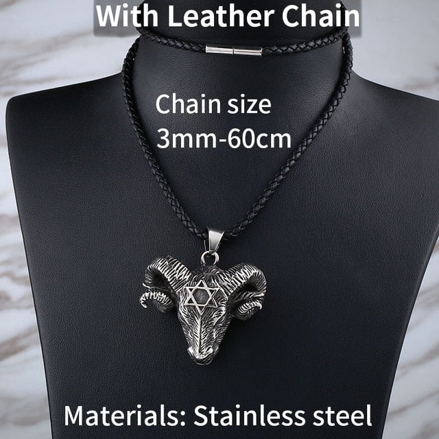Goat Head Pendant Necklace Baphomet Aries Capricorn...