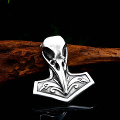 Stainless Steel Viking Odin Raven Thor Mjolnir Hammer Pendant Necklace