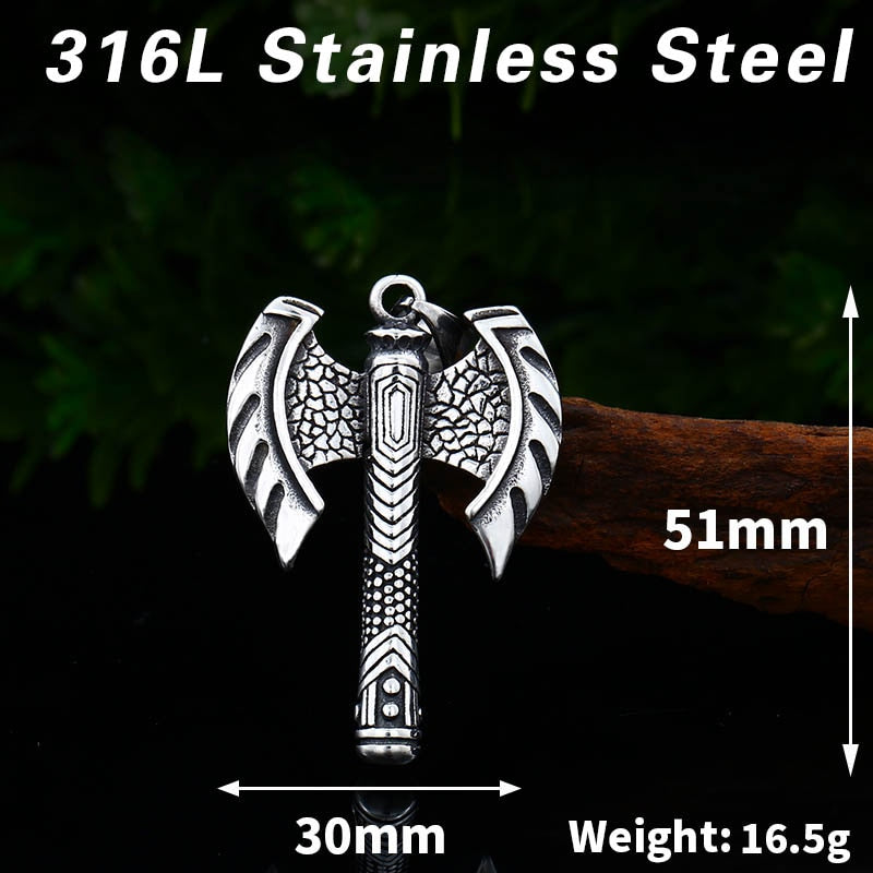 316L Stainless Steel Viking Double Ax Pendant Necklace