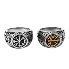Stainless Steel Viking Vegvisir Rune Signet Ring