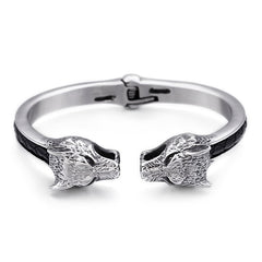BaviPower Stainless Steel Viking Double Wolf Head Bangle Cuff Bracelet Nordic Ideal Amulet Charm