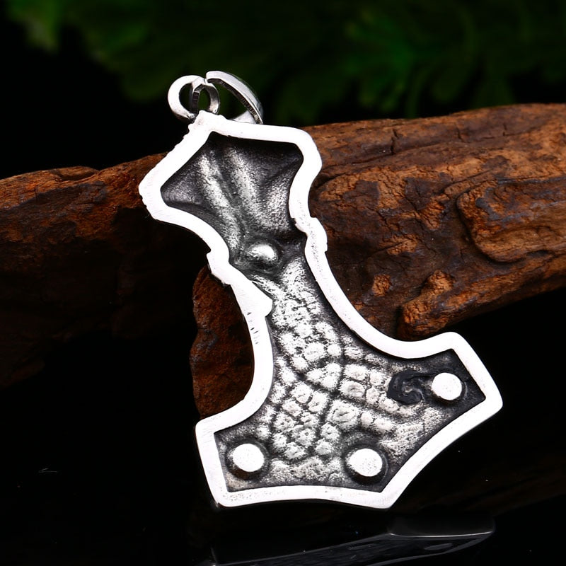 Stainless Steel Thor Hammer Mjolnir Pendant Necklace with Gemstone