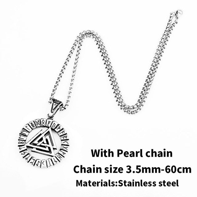 Stainless Steel Odin Valknut Rune Circle Pendant Necklace