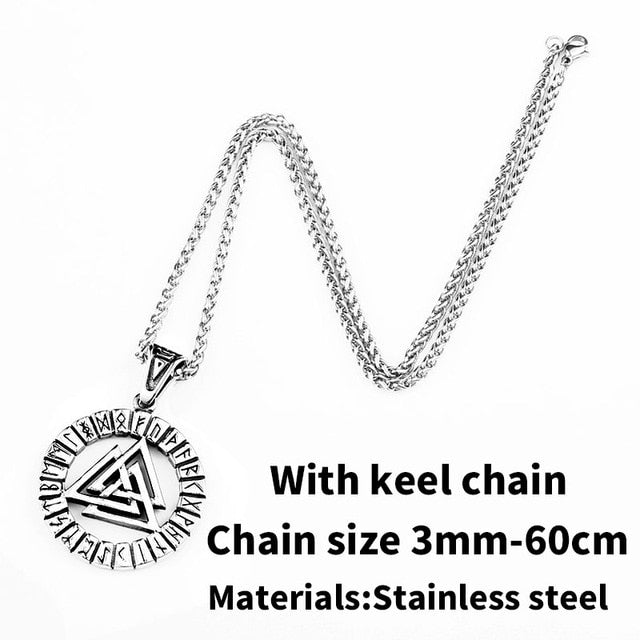 Stainless Steel Odin Valknut Rune Circle Pendant Necklace