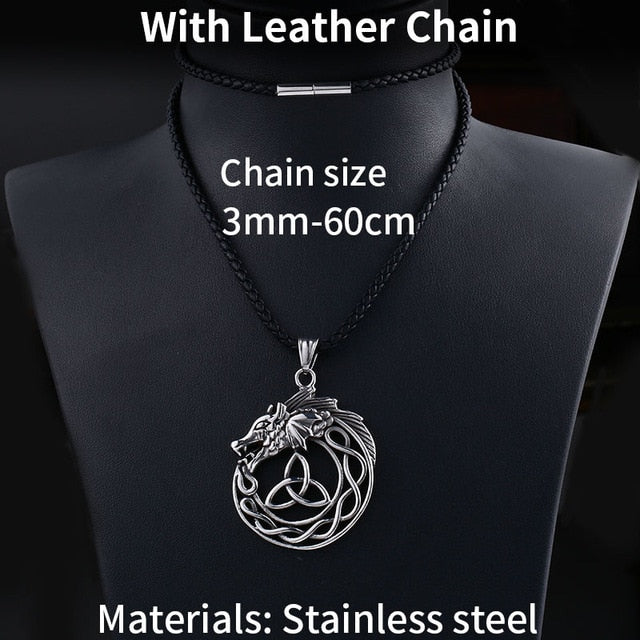 Stainless Steel Celtic Knot Triquetra Ouroboros Pendant Necklace
