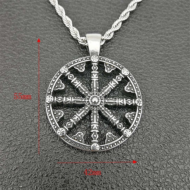 Stainless Steel Viking Rudder Wheel Pendant Necklace with Twisted Chain